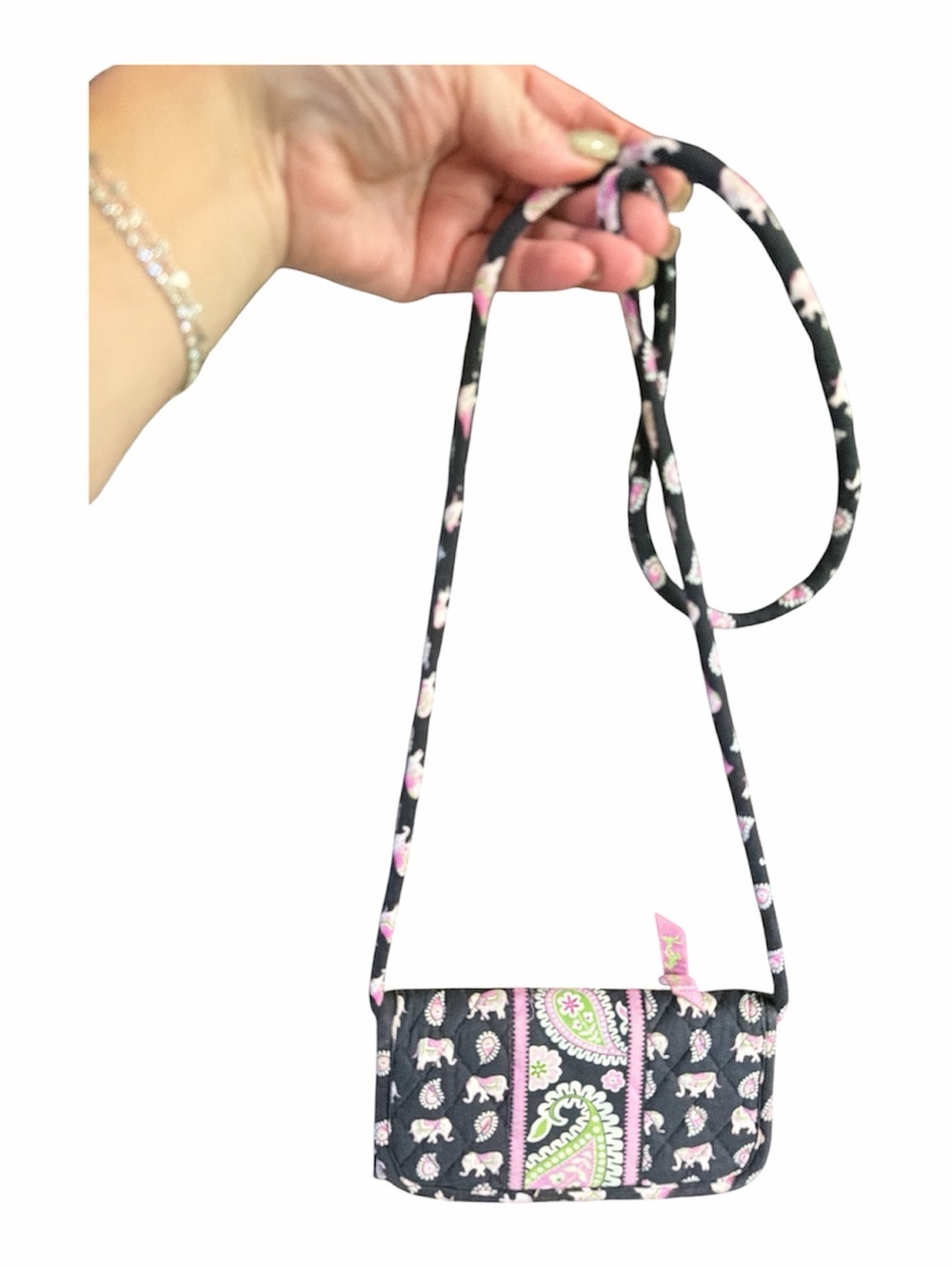 Vera Bradley Quilted Crossbody Trifold Wallet in Pink Elephant Print